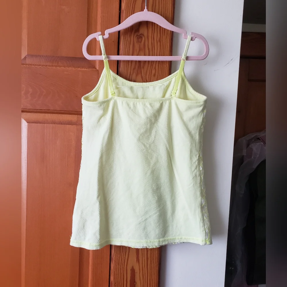 Nwot Floral Lace Overlayed Neon Yellow Lime Cami Top W Built In Bra 10 Justice